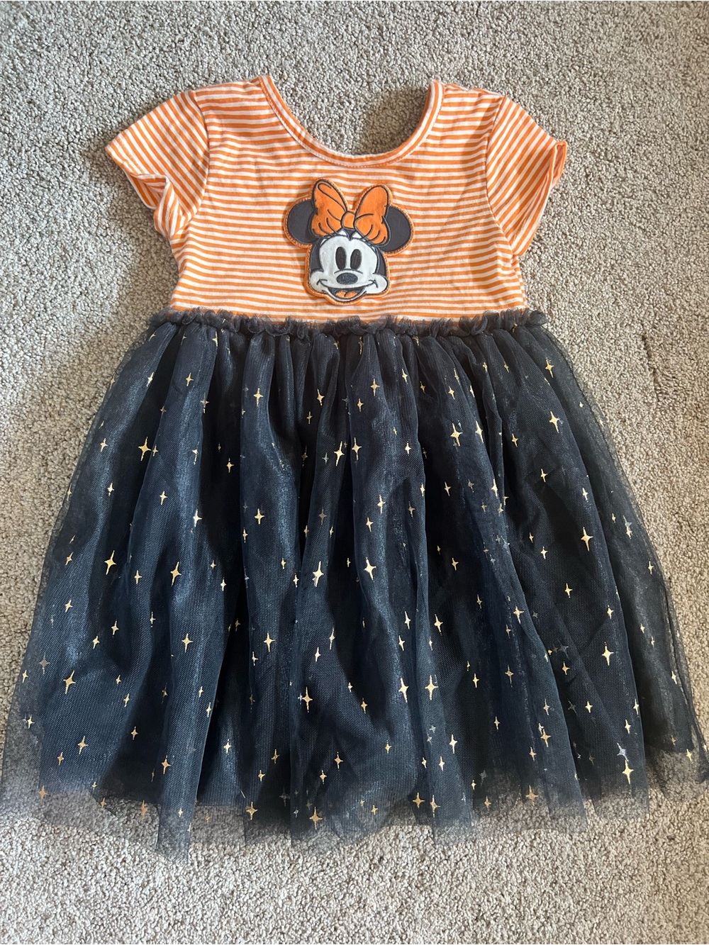 Disney Minnie Mouse Orange Stripe Top with Black Star Tulle Skirt Girls Dress 3T